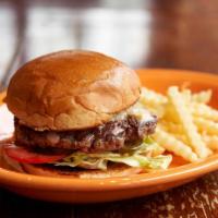 Santa Fe Burger · Fresh ground steak, special sauce, mayo, pickles, cheese, jalapeños, romaine, tomatoes, gril...