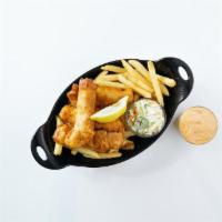 Beer Battered Fish & Chips · beer-battered cod, spicy slaw, house-made remoulade, fries