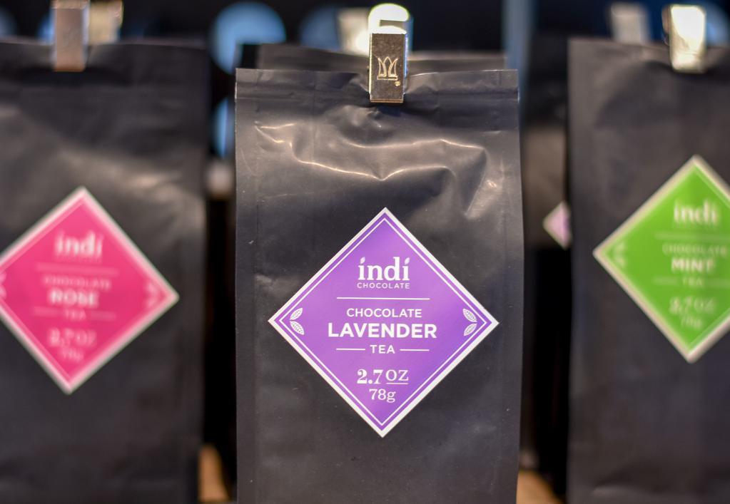 Loose Leaf Tea · Retail bags of indi chocolate's loose-leaf teas made from herbal blends, each including the same cacao we source and roast in our and use to make our chocolate.

indi chocolate teas are all cacao based teas with other incredibly aromatic organic ingredients, sip on hot or cold and enjoy!

Coconut Chai Tea: Savor a balanced blend of warming spices, creamy coconut and rich chocolate notes.

Lavender Tea: Enjoy the soothing aroma of locally sourced lavender with chocolate notes. Tranquility in a cup.

Chai Tea: A blend of aromatic Indian spices and herbs with velvety chocolate undertones.

Rose Tea: Delicate floral notes complement the rich undertones of chocolate to create a perfectly balanced tea.

Orange Tea: Creamy and smooth with bright citrus notes. A great way to start your day.

Mint Tea: The Pacific Northwest is known for its rejuvenating peppermint. Layers of refreshing mint and chocolate are a treat for your senses.