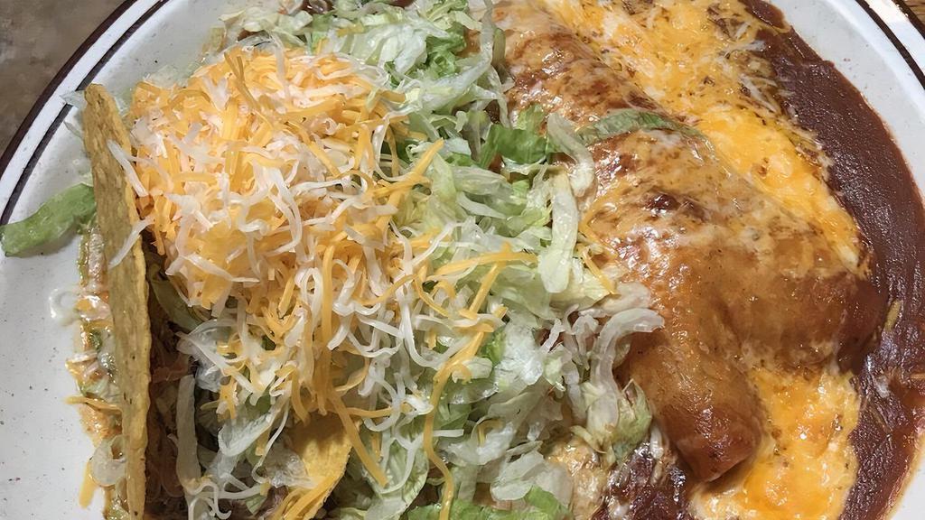 #8 · Your Choice of Any Two Enchiladas or Tacos with rice and beans. Carne asada or Carne seca is $2.00 extra