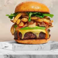 The Art Of French Fries Burger · 100% Plant-based Malibu Burger patty perfectly cooked, topped with french fries, melted vega...
