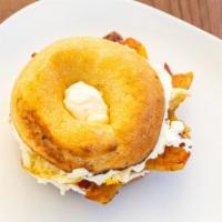 Breakfast Bagel Sandwich · Choice of Toasted Bagel & Spread with Fried Egg, Bacon or Sausage. New Option: Add Avocado.