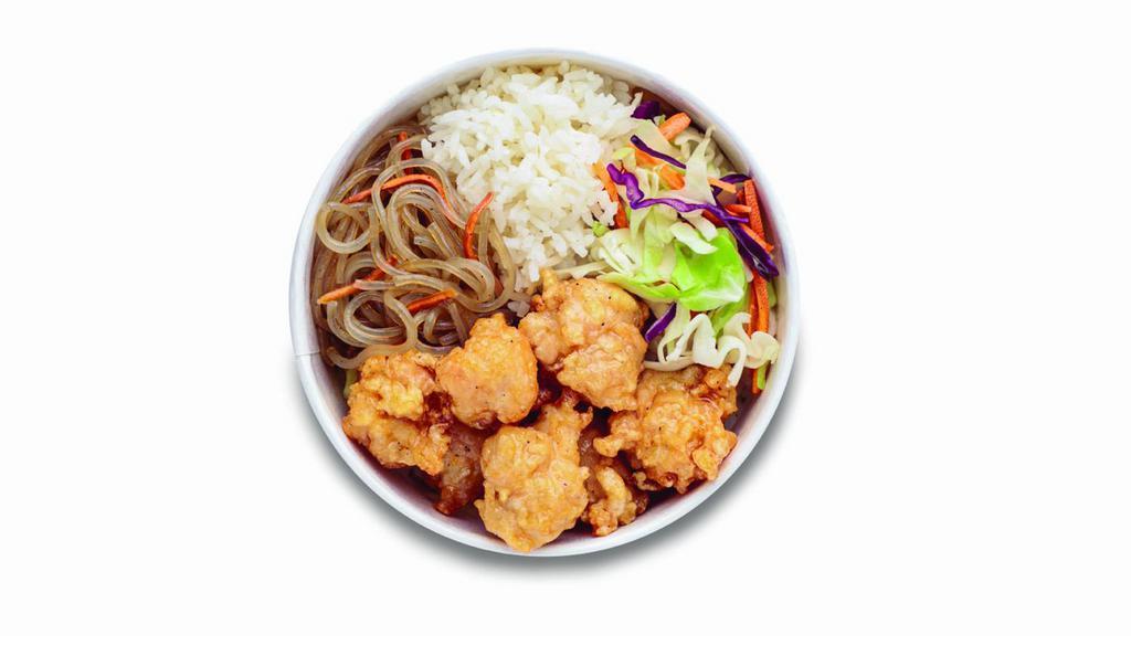 Ugly Pop Bop · Korean style fried chicken served with rice, cabbage mix, and noodle.