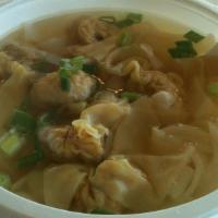 Wanton Soup · Steamed dumplings with vegetables boiled in beef broth.