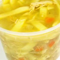 Chicken Noodle Soup · Classic Home Made Chicken Soup. Featuring Home Made Egg Noodles, and Real Chicken Bone Broth.