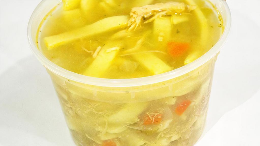 Chicken Noodle Soup · Classic Home Made Chicken Soup. Featuring Home Made Egg Noodles, and Real Chicken Bone Broth.