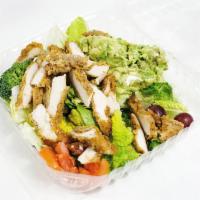 Chicken Avocado Salad · Garden Green Salad, Topped with House Chicken, Ripe Avocado. * Choice of Dressing
