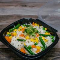 Mix Veg Rice · Basmati rice flavored with Indian spices and cooked vegetables