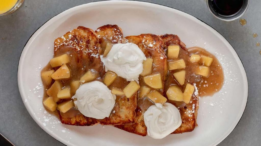 Bread Pudding French Toast · caramel apple, malted vanilla custard, maple syrup, whipped cream