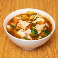 Tom Yum · Gluten free. Lemongrass hot and sour soup mixed with mushroom, green onion, broccoli, cabbag...
