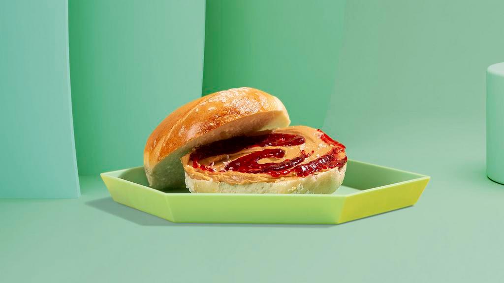 Bagel With Peanut Butter And Jelly · Your choice of bagel with peanut butter and seasonal jelly.