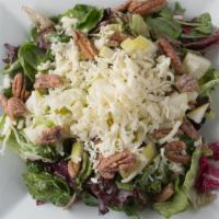 Pear & Pecan · Gluten-free. Spring mix, candied pecans, fresh pears, fontina cheese and poppyseed dressing.