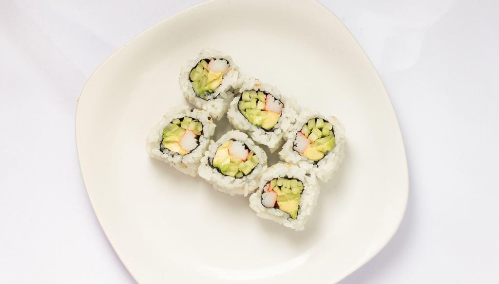 California Roll · Crab stick, avocado, cucumber and masago.

These items may contain raw or undercooked. Consuming raw or undercooked meat, poultry, seafood, or shellfish may increase your risk of food-borne illness, especially if you have certain medical conditions.