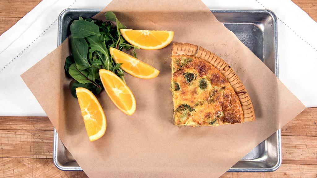 Quiche Of The Day · House made using only the freshest ingredients. Flavors vary daily. Served with a side of fresh orange slices.