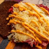 Rueben · Perfectly balanced with corned beef, melted swiss cheese, long-grain sauerkraut and thousand...