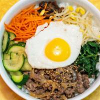 Bibimbap ( Choice Of Beef , Chicken Or Tofu ) · Assorted cooked vegetables with choice of beef, chicken or tofu.   Comes with hot sauce and ...
