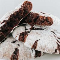 Crinkle Cookie · Chocolaty fudgey cookie with a powdered sugar top.