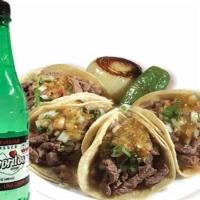 Combo #61 -  4 Tacos  · 4 Soft Street Tacos With Meat of Choice. Includes Favoritos® Soft Drink Available Flavors.