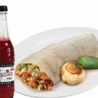 Combo #72 Burrito  · Thirteen inches flour tortilla with your choice of meat, rice, beans, onions, salsa, cilantr...