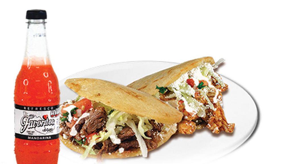 Combo #66 (2) Gorditas  · Two thick handmade tortilla filled with refried beans, with meat choice, onions cilantro, salsa, lettuce, tomatoes, Mexican cheese and Mexican cream.