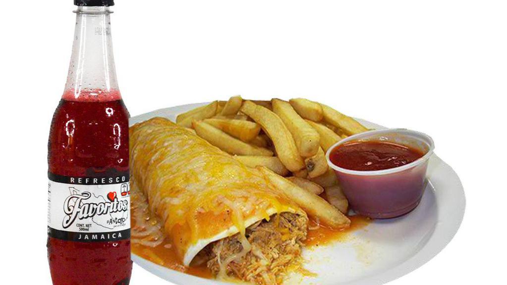 Kids' Burrito Combo · Includes Favoritos® Soft Drink & the option of Fries or Rice & Beans.