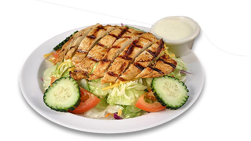 Chicken Salad · Served with grilled chicken, lettuce, tomatoes, cucumber, jack & cheddar cheese and ranch dressing.