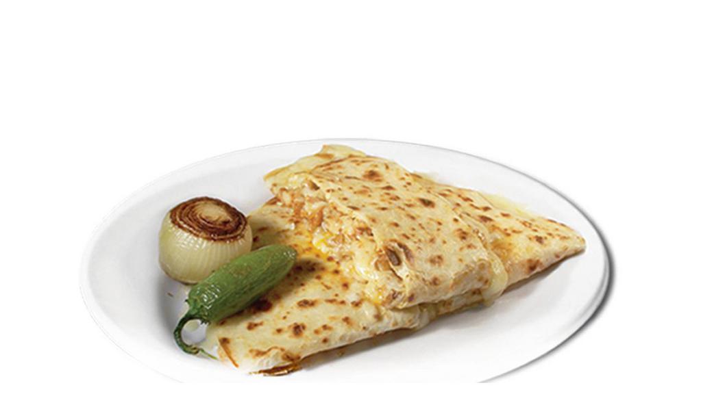Single Quesadilla · Flour tortilla filled with melted cheese, with your choice of meat, onions, cilantro, and salsa.