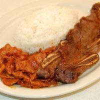 Spicy Pork & Kal-Bee Combo Plate · Half Spicy Pork   &   2 pieces Beef short rib.