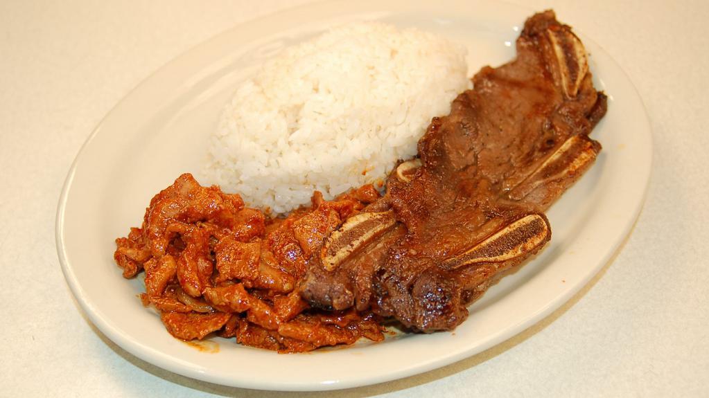 Spicy Pork & Kal-Bee Combo Plate · Half Spicy Pork   &   2 pieces Beef short rib.