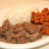 Beef & Spicy Pork Combo Plate · Half Beef   &  Half Spicy Pork  .