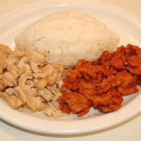 Chicken & Spicy Pork Combo Plate · Half Chicken  &  Half Spicy Pork .