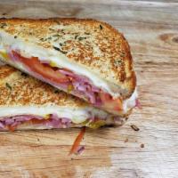 The Smoked Ham · Aged Swiss and Havarti cheeses with Smoked Ham, Red Onion, Diced Pickles, Thinly Sliced Toma...