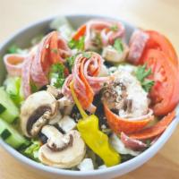 Antipasto Salad · Mushrooms, Tomatoes, Cucumbers, Black Olives, Gorgonzola, Pepperoni, Salami, Canadian Bacon,...