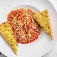 Spaghetti Marinara · Traditional spaghetti pasta in Romio’s special marinara sauce, finished with parsley and par...