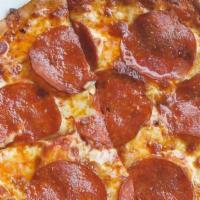 12' Pepperoni Pizza · Whole milk mozzarella cheese over a blanked of pepperoni