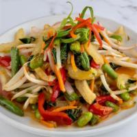 Wok Joy Vegetables · Bok choy, edamame, red onions, green beans, carrots, red bell peppers and bean sprouts saute...