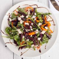 Roasted Beets Salad · (beets, arugula, goat cheese, carrots with olive oil and balsamic)