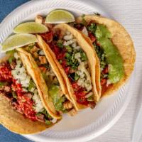 Tacos · 3 pieces. Meat selection. Includes cilantro, onions, and salsa. Choose a meat: Asada (Steak)...