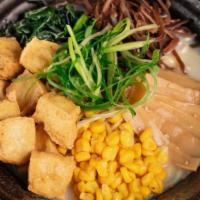 Vegetable Ramen · Meat-free broth, fried tofu, spring mix , wakame,bamboo,corn. scallions.