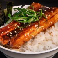 Eel Unagi Don · Broiled eel on rice. Served on premium rice with nori and takuan.