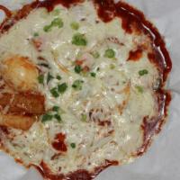 Cheese Duk Bok Ki · Rice Cakes, Fish Cakes, 1 Egg, Vegetables in Special Spice Sauce with Cheese on Top