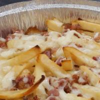 French Fries W Bacon & Cheese · French fries topped with bacon and cheddar cheese, mozzarella cheese topped with ranch dress...