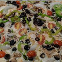 14'' Veggie Supreme · Mushrooms, green peppers, olives, onions and tomatoes