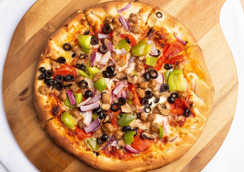 Pizza N Pizza Supreme · Pepperoni, salami, sausage, mushrooms, bell peppers, onions, black olives and mozzarella.