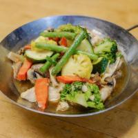 Chicken Tse Nenzom · Boneless pieces of chicken breast stir-fried in Tibetan style with fresh seasonal vegetables...