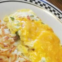 Santa Fe Scramble · Santa fe seasoned turkey-chicken sausage scrambled with two eggs, green peppers, onions and ...