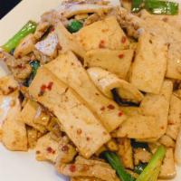 Spice Tofu (5) With Pork 香干肉丝 · Hot and Spicy.