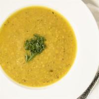 Lentil Soup · Yellow lentils cooked with onions, carrots and parsley.