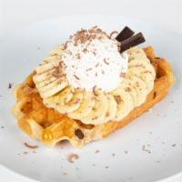Banana Cream Pie · Chocolate-stuffed waffle, fresh bananas and house made whipped cream.