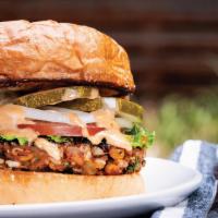 Veggie Park Burger · Our signature veggie patty topped with lettuce, tomato, onion, pickle, and house made burger...